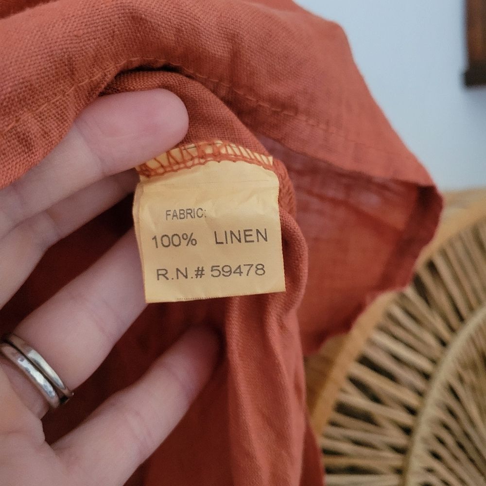 Made in Italy 100% Linen Blouse Bellambra Orange Puff Sleeve Top Medium - Picture 6 of 6